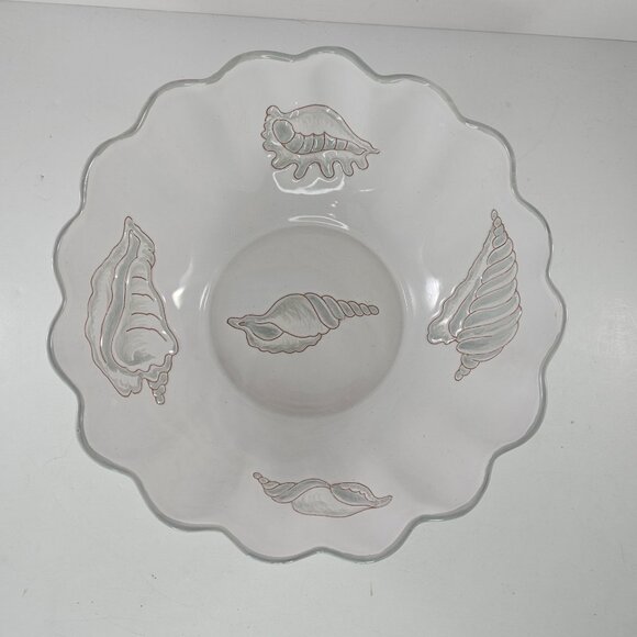 1970s Italian Majolica Palm Beach Style Seashell Embossed Serving Bowl Scalloped - Picture 2 of 8